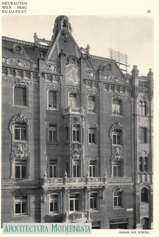 Casa Lajos Walkó - estat original (Foto: Neubauten in Wien, Prag, Budapest, 1904) Casa Lajos Walkó - estat original