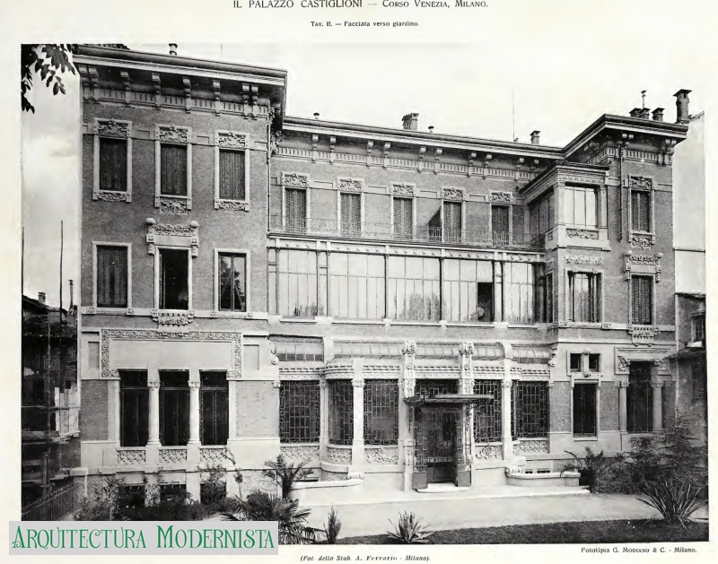 Palau Ermenegildo Castiglioni - Façana posterior (Foto: L'Edilizia Moderna, 1905) Palau Ermenegildo Castiglioni - Façana posterior